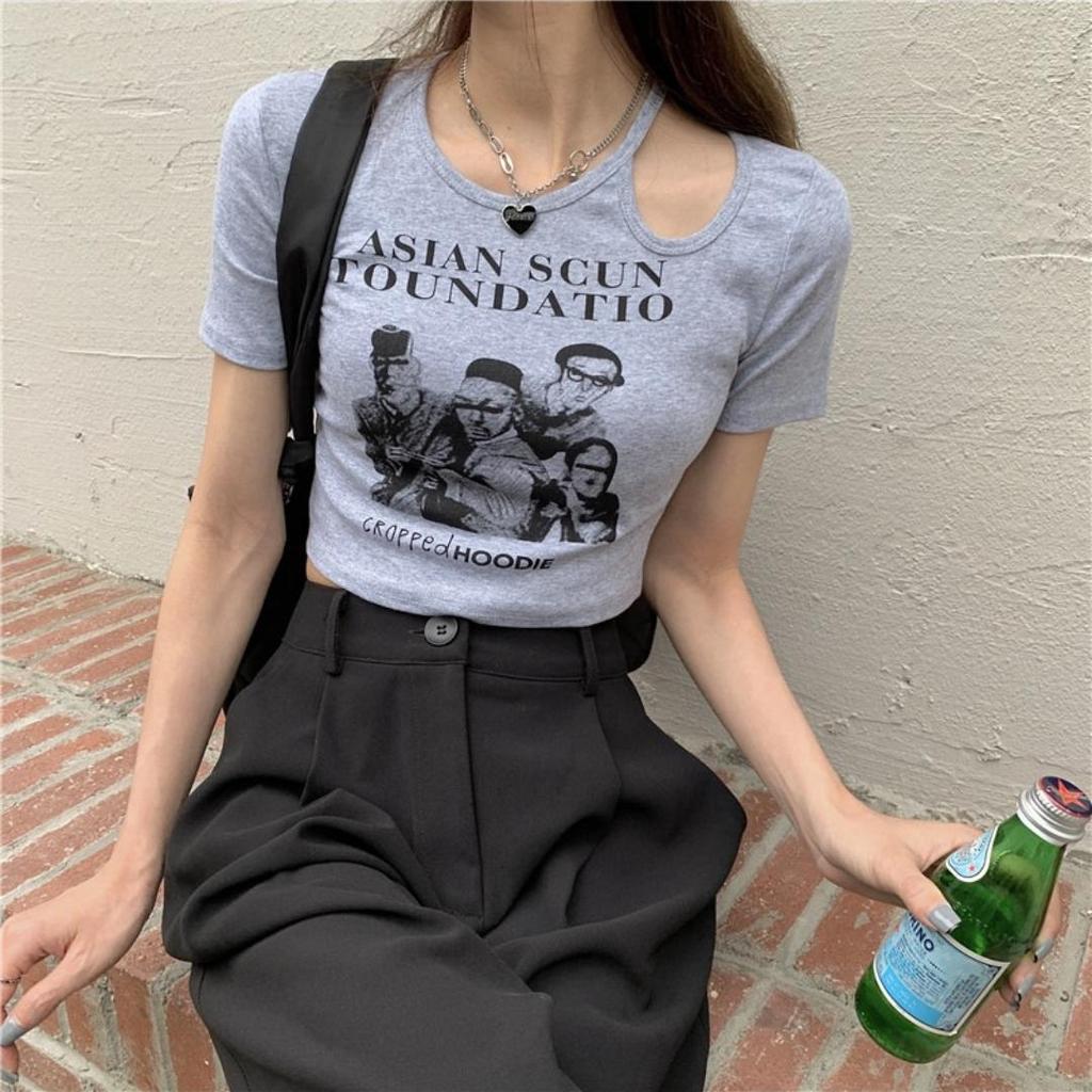 Print T Shirt Women Summer Short Sleeve Tee Fashion Hollow Out Tank Tops Casual Crop Top Female T-shirt