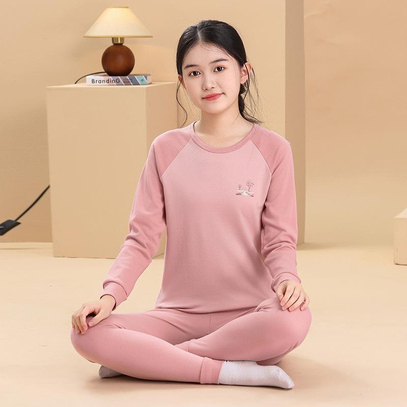 Teen cotton shoulder-plugged long johns boys and girls leggings underwear set junior high school students middle and older children pajamas pajamas