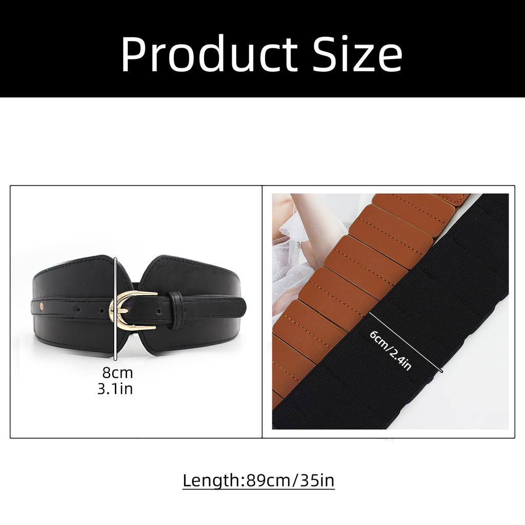 Vintage Elastics Wide Belt Women Fashionable Waist Cincher PU Leather Belt for Party and Daily Wear