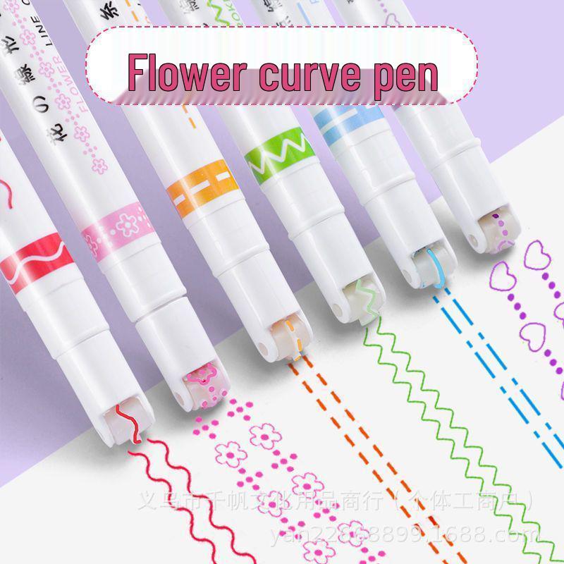 Quick-Drying Floral Wavy Highlighter Pen for Journaling and Drawing