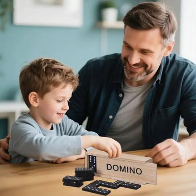 Set di 28 Pezzi Domino Doppio 6 Nero con Scatola di Legno Portatile da Viaggio per Bambini Adulti Serate in Famiglia Gioco da Tavolo Classico con Tessere