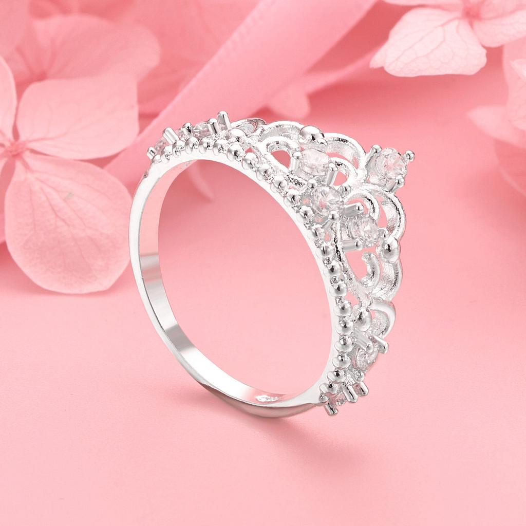 1 Piece of 925 Sterling Silver Exquisite Crown Zircon Ring, Women's Fashion Engagement Accessory Jewelry