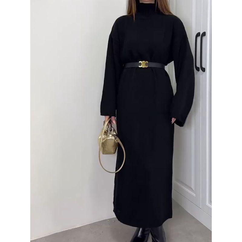 In Stock 2024 Autumn New Cross-Border European and American Foreign Trade Women clothes Knitted Turtleneck sweater Temperament Fashion Dress Women