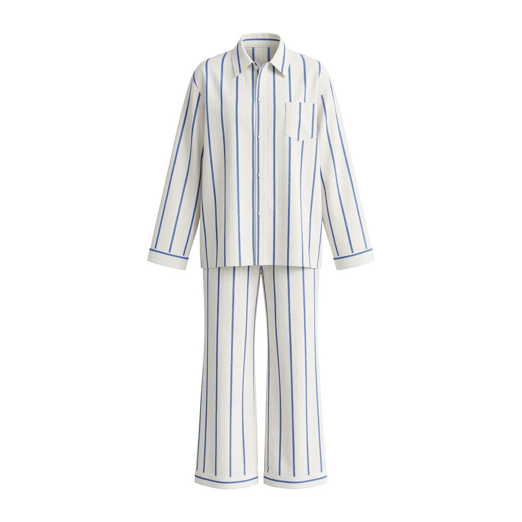 Pure cotton pajamas women's contrasting colors 100% cotton long-sleeved shirt set women's light luxury fashion design sense loose loungewear women