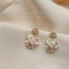 Elegant and Fashionable Summer Diamond Inlaid Pearl Flower Earrings for Women Korean Style Versatile Jewelry Accessories Gift