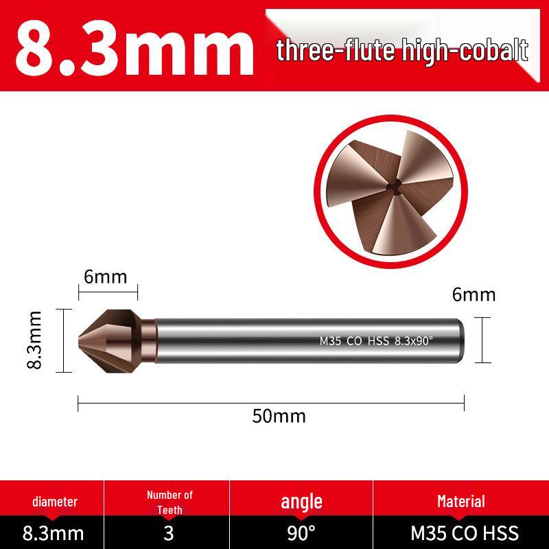 Straight Shank Single-Edge 3-Flute 45° Chamfering & Deburring Countersink Drill Bit, 90° Inner Hole Trimmer