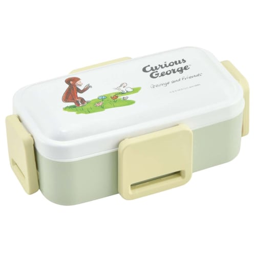 Skater Antibacterial Soft-Serving Dome-Shaped Lid, 2-Tier Lunch Box, 600ml, Curious George Classic Design, Made In Japan, PFLW4AG-A
