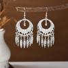 Ethnic Miao Silver Tassel Earrings - Retro Long Dangle Scenic Studs for Women