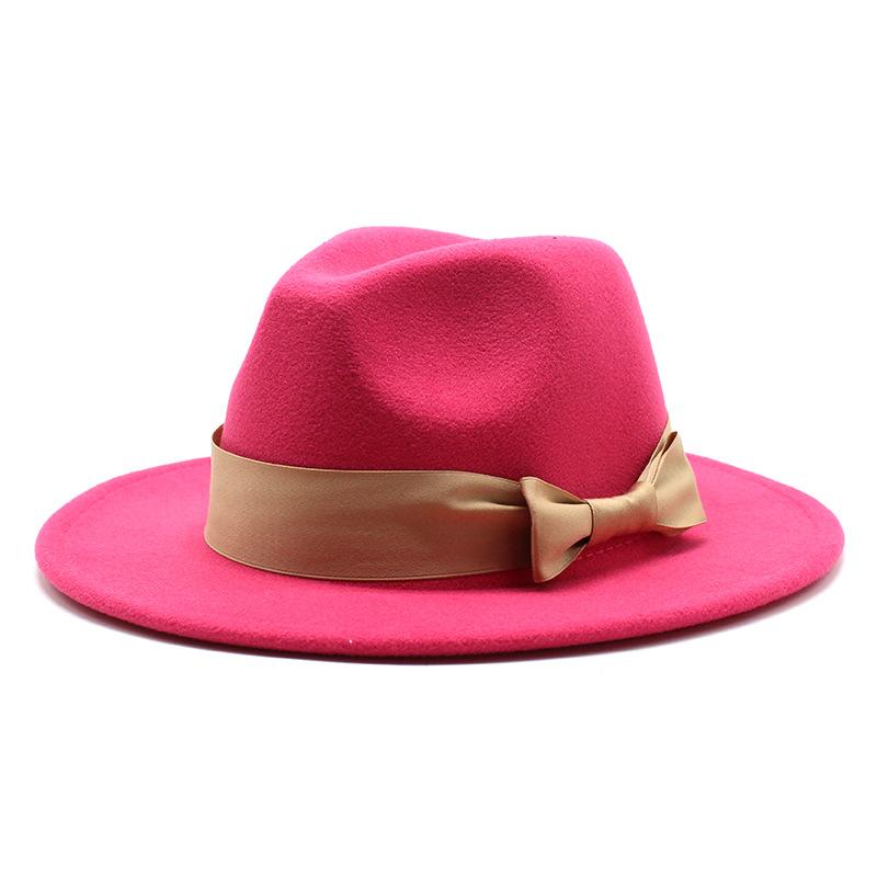 2020 Woolen Top Hat Men'S And Women'S Flat-Brimmed Big Eaves Hat Solid Color Versatile Bow Straight Edge Jazz Hat 22 Colors