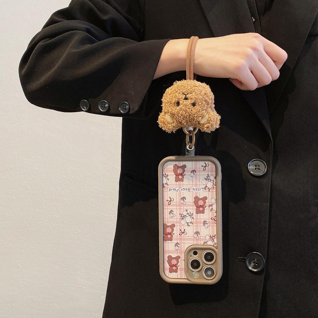 Cute Brown High Bamboo Suitable for Apple 16PRO Cartoon Mobile Phone Case Iphone15 Doll Lanyard KT Cat Anti Fall