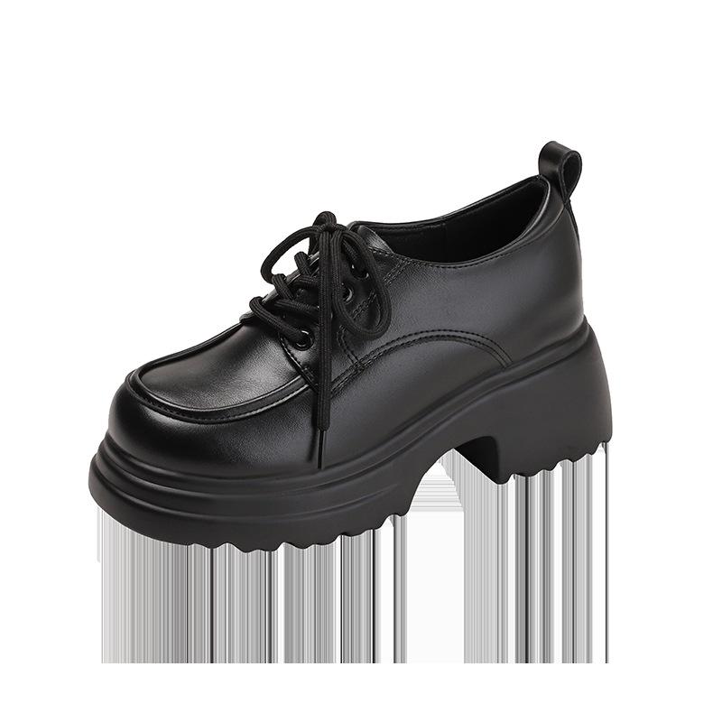 Women's Platform Lace-Up Loafers - Spring 2024, Hidden Heel 8.5CM, Chunky and Thick Sole.