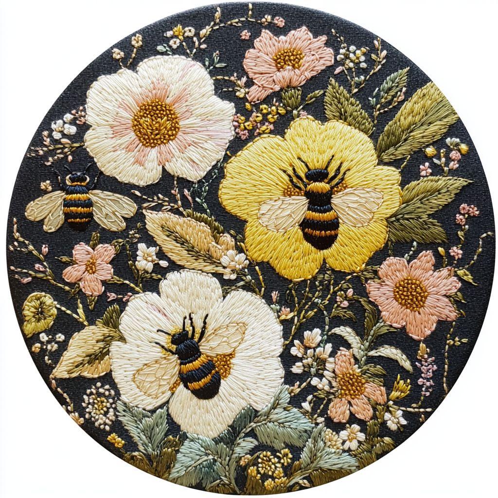 1pc Bee and Flower Pattern Embroidery DIY Fabric Craft Kit with Tools