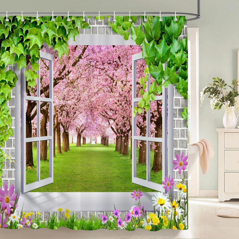 3D Schöne bunte Blumenlandschaft Druck Badezimmer Wasserdichte Duschvorhang Polyester Vorhang Heimdekoration Vorhang