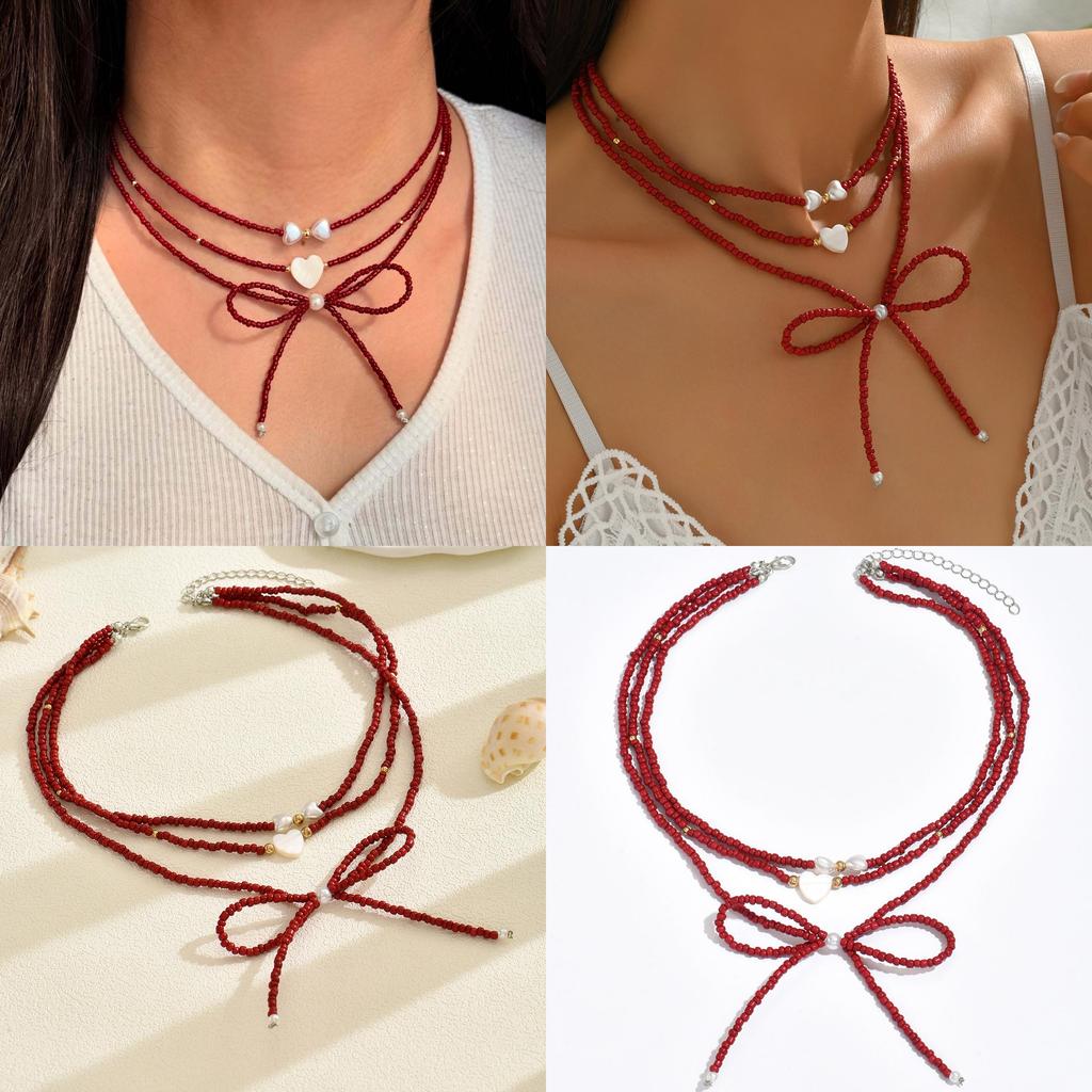 Handcrafted Butterfly Bow Pearl Necklace For Women Summer Fashion Accessory