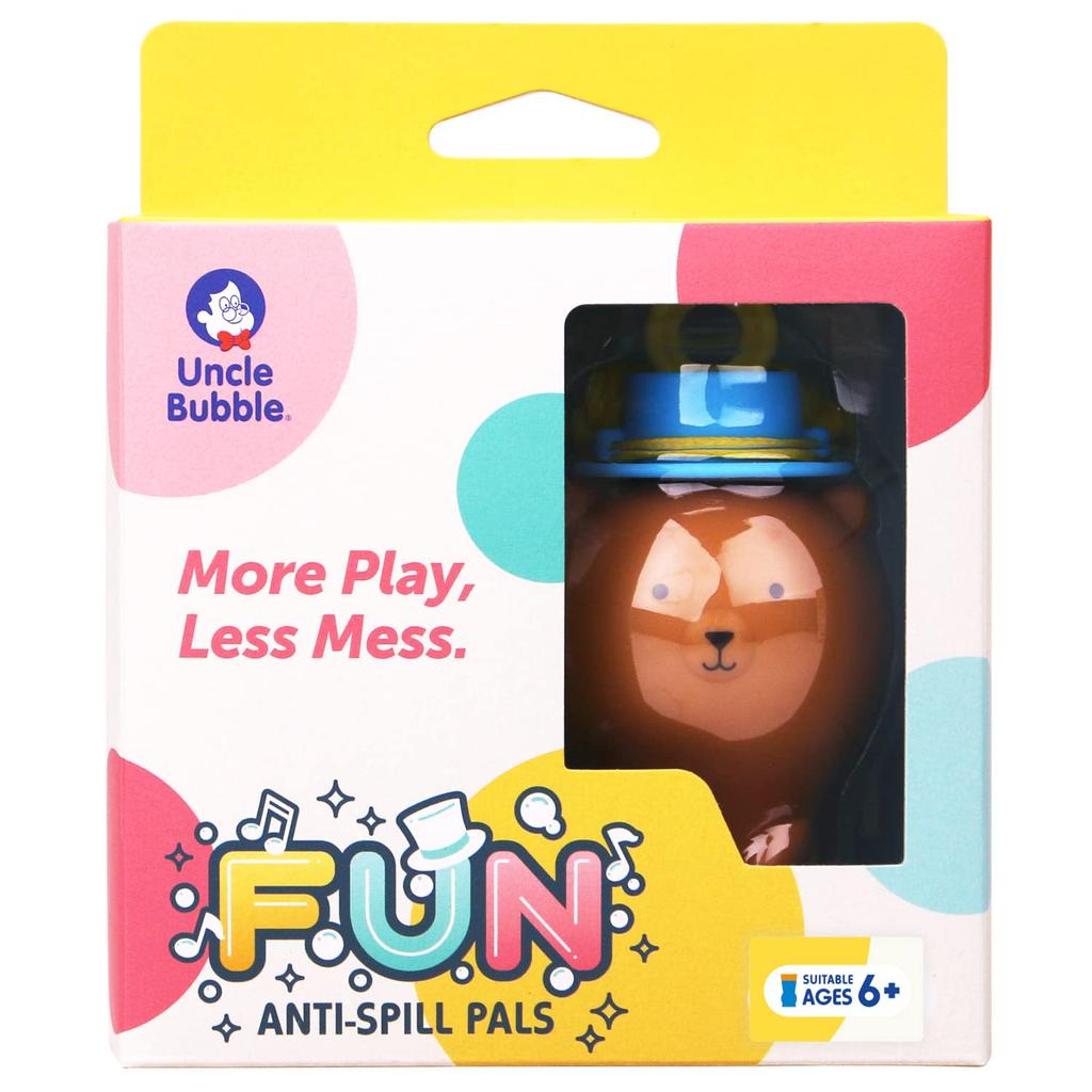 Uncle Bubble Fun Spill-Proof Container, Bubble Liquid & Wand Set (Brown Bear) - Includes specially made bubble liquid. Spill-proof bubble liquid.
