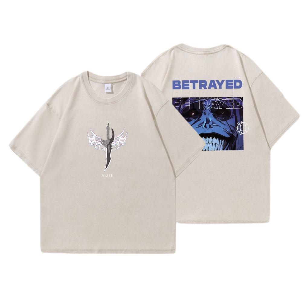 Anime Solo Leveling Potisk Vintage Prané Tričko Harajuku Grafické Pánské Dámské Letní Tričko Ležérní Bavlněné Volné Top