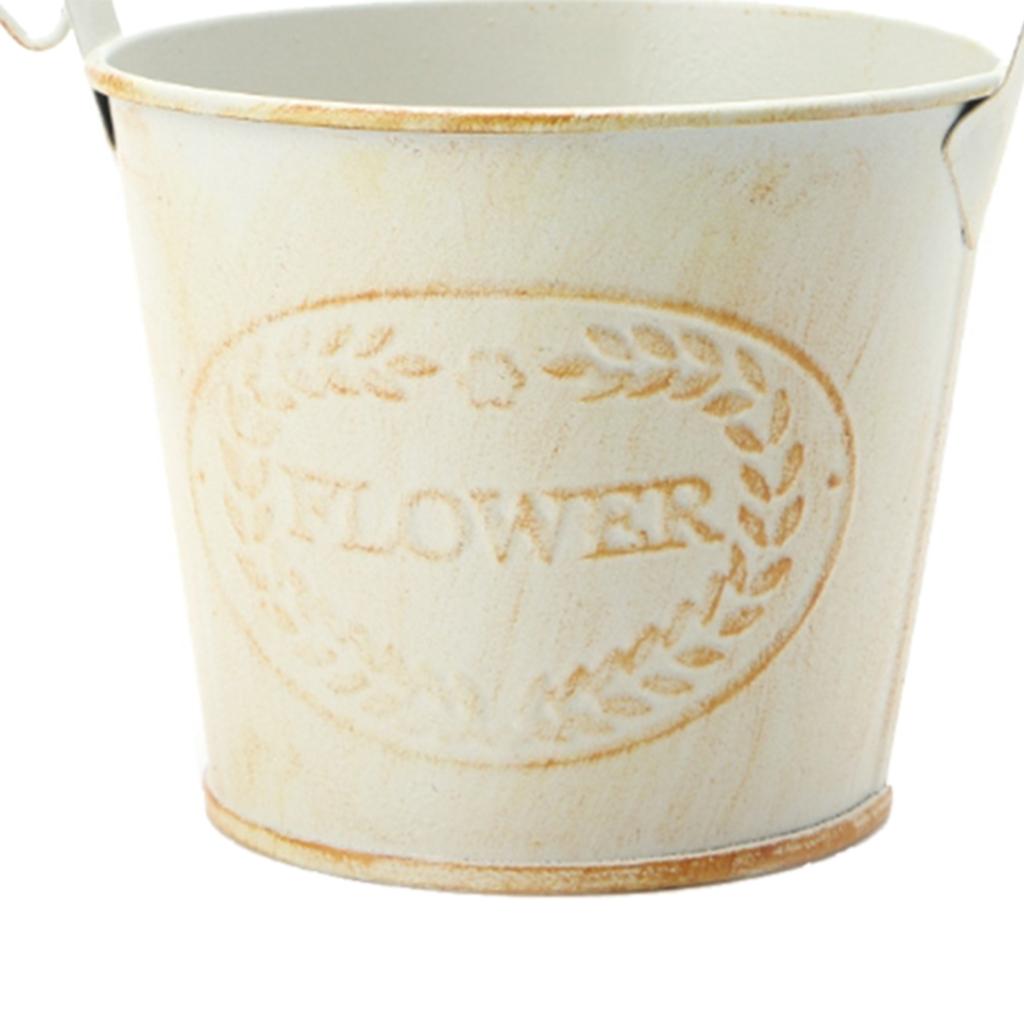 Vintage Metal Tin Flower Bucket Plants Herb Pot Tabletop Vases Container Watering Can with Handle Home Garden Hanging Decor
