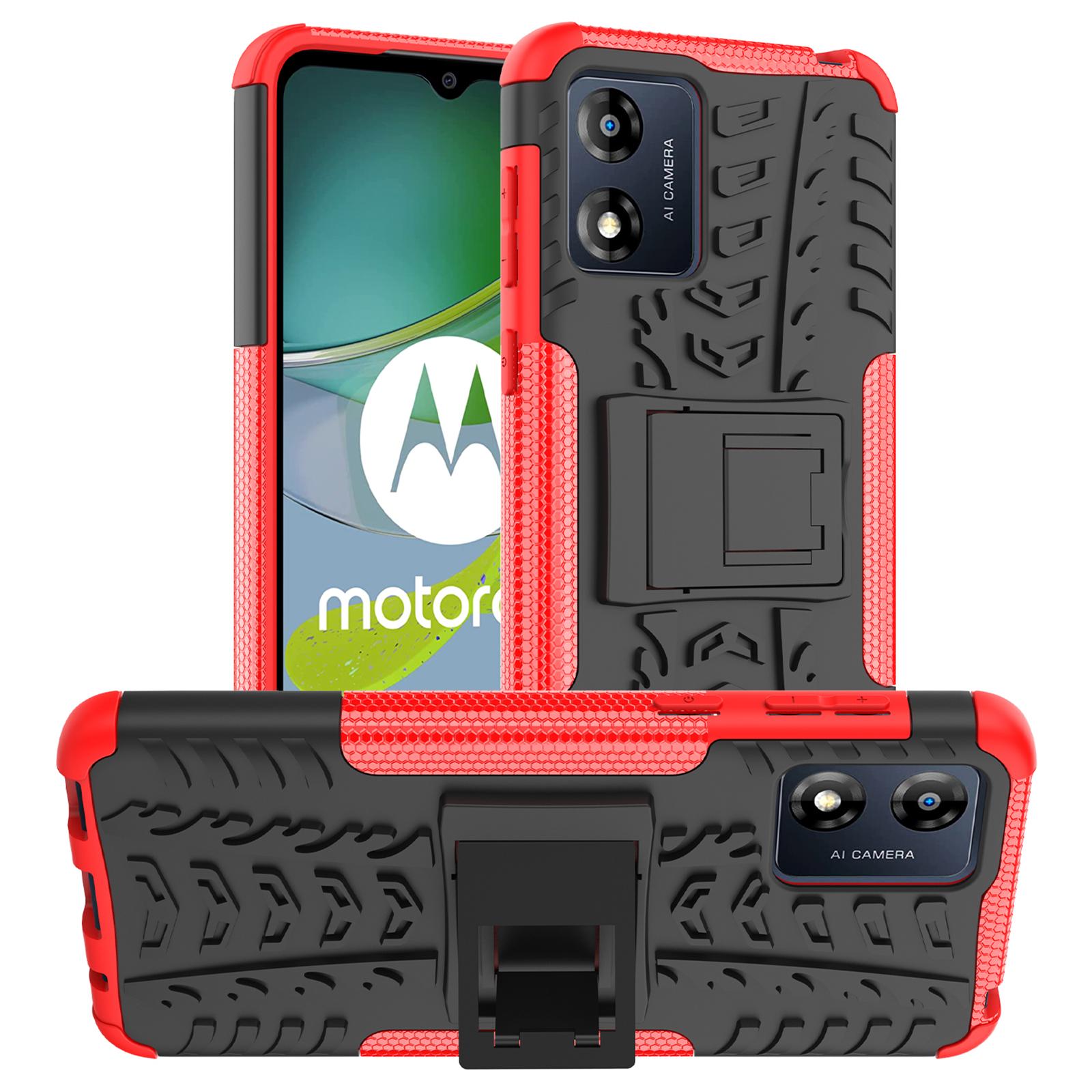 

For Motorola Moto E13 4G Tyre Pattern PC+TPU Phone Case Kickstand Phone Cover Red