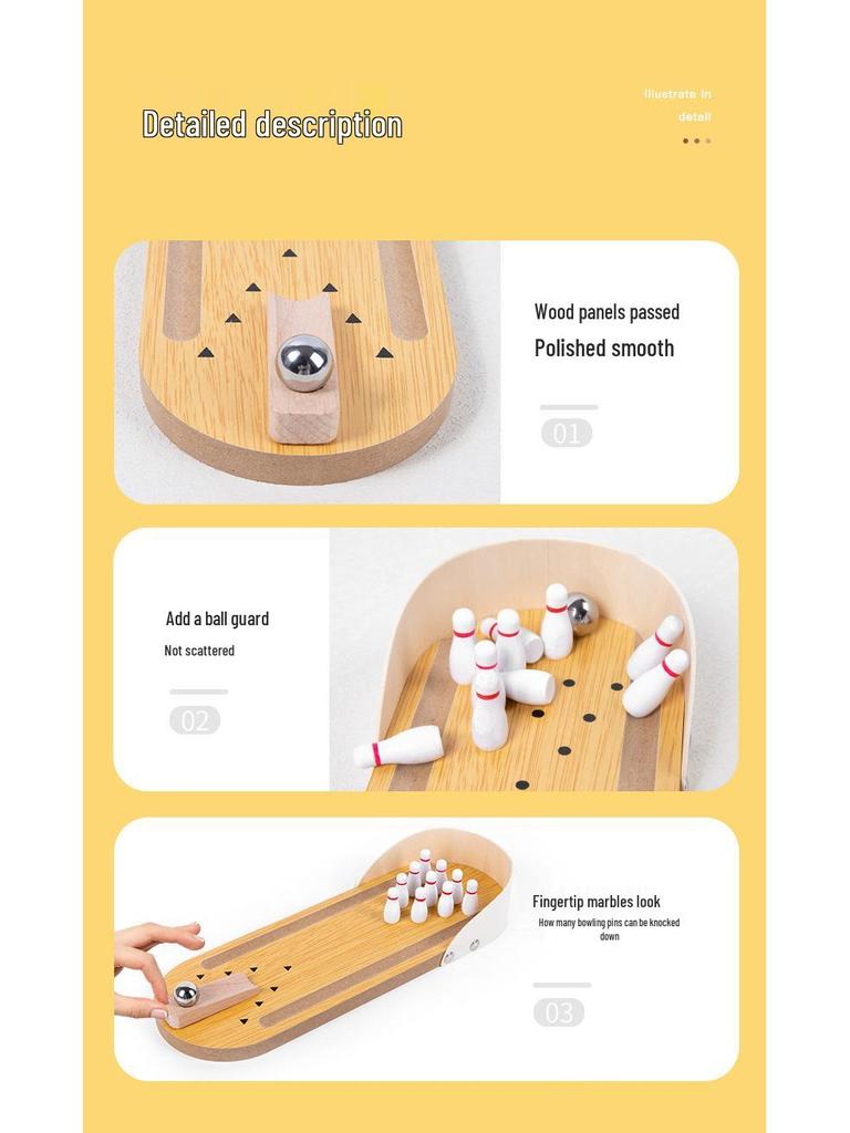 Wooden Mini Bowling Set for Toddlers: Parent-Child Interactive Educational Rolling Ball Game