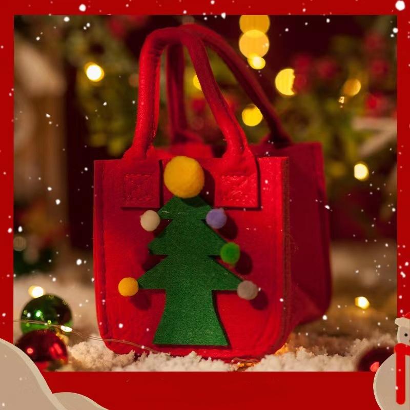 Christmas Felt Gift Bags Kids Cute Cartoon Handbag Christmas Snacks Candy Bag Reusable Storage Bag Xmas Tote Bag New Year Decor