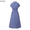 ZANZEA Casual dames overhemdjurk met omgeslagen kraag, ruitprint, losse korte mouwen