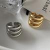 PONYKISS Sterling Silver Three Layers Round Geometric Rings for Women Minimalist Trendy Opening Fine Accessories