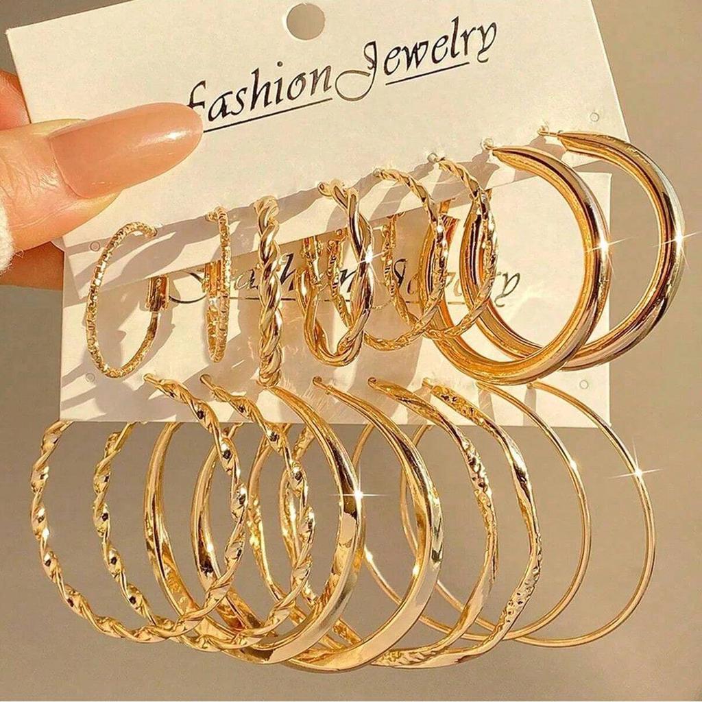 European & American C-Shaped Metal Texture Ear Cuff: Women's Retro Twist Earring Set (6-Piece).