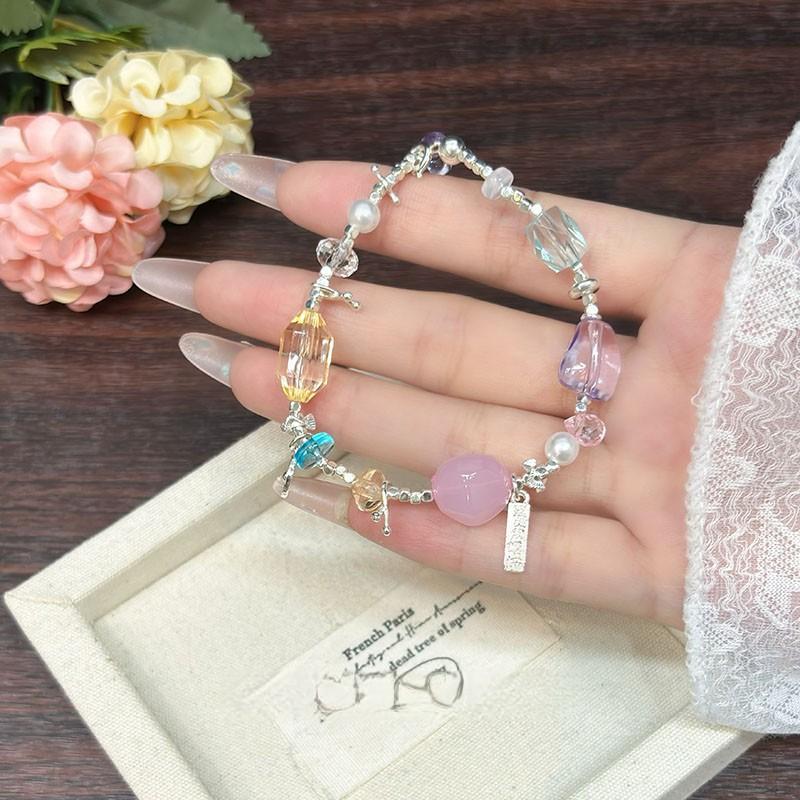 Summer dopamine color imitation crystal beaded bracelet sweet high-end versatile bracelet fresh fashion simple jewelry