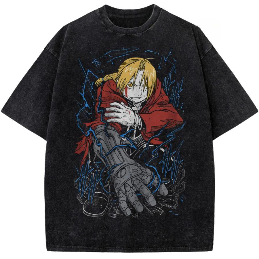 

Edward Elric Print T-shirt Anime Fullmetal Alchemist Clothing Men Women Cotton Tshirts Retro Washed T Shirt Harajuku Male Tops XXL чорний