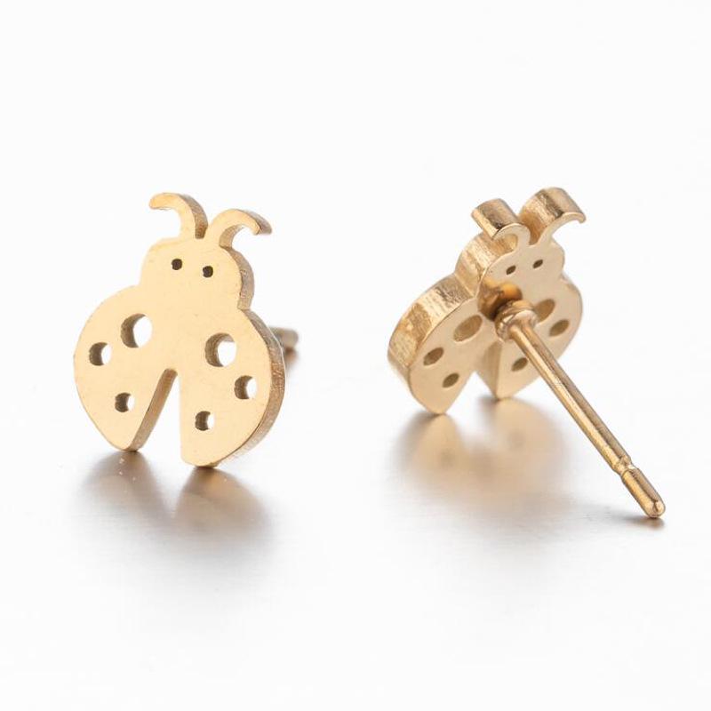 Korean Cute Temperament Stainless Steel Ladybug Stud Earrings for Women