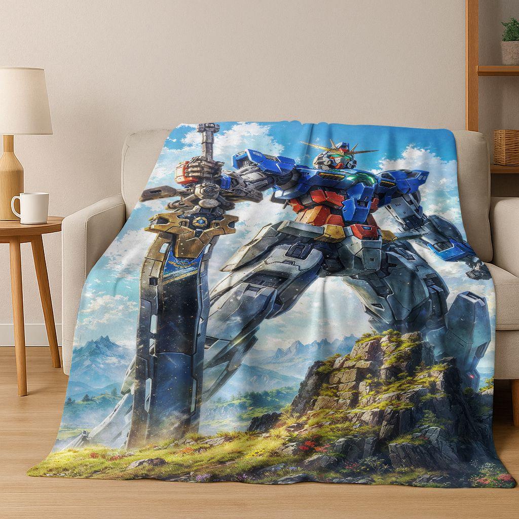 26 Style Gundam Cartoon Robot Flannel Blanket,Warm and Cozy Soft Throw Blanket for Home Bedroom Bed Sofa Picnic Office Cover