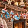 Ocean Theme Christmas Ornaments Wooden Sea Animal Pendants, 2D Flat Themed Cartoon Figures, Decorative Winter Party Hanging Decorations Banner