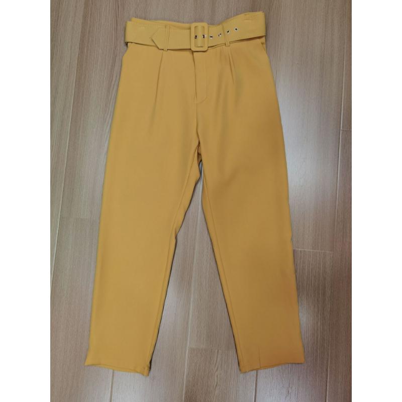New Women's Casual Pants, Slim Fit Straight Leg Stretch Trousers with Belted Waist, Solid Color Office Wear Cropped Pants