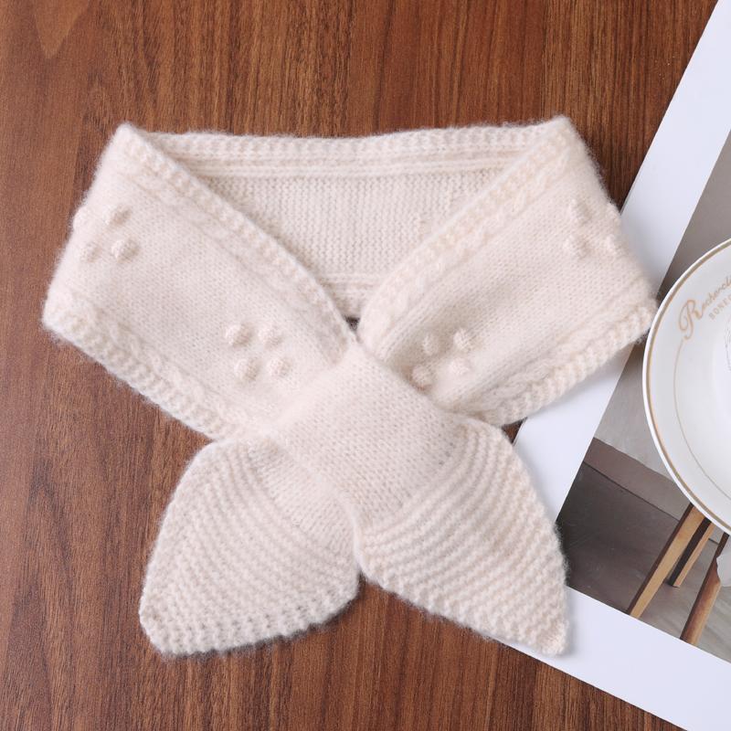 

Women s 100% Pure Wool Perforated Knitted Small Bow Tie Scarf Warm Printed Neck Guard Woolen False Collar Fashion Accessory бежевий