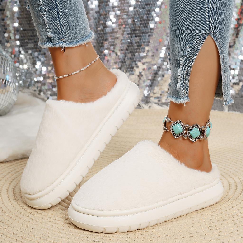 Fashion Cotton Shoes Plush Thick Bottom Fur Slippers for Women Winter Casal Indoor Shoes Flat Bottom Soft Padded Warm Casual Slides Shoe