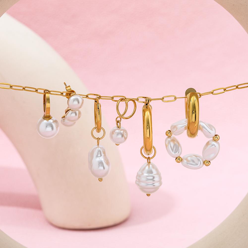 2021 Ins Hot Earring 18K PVD Gold Plated Baroque Pearl Hoop Earrings Tarnish Free Earring