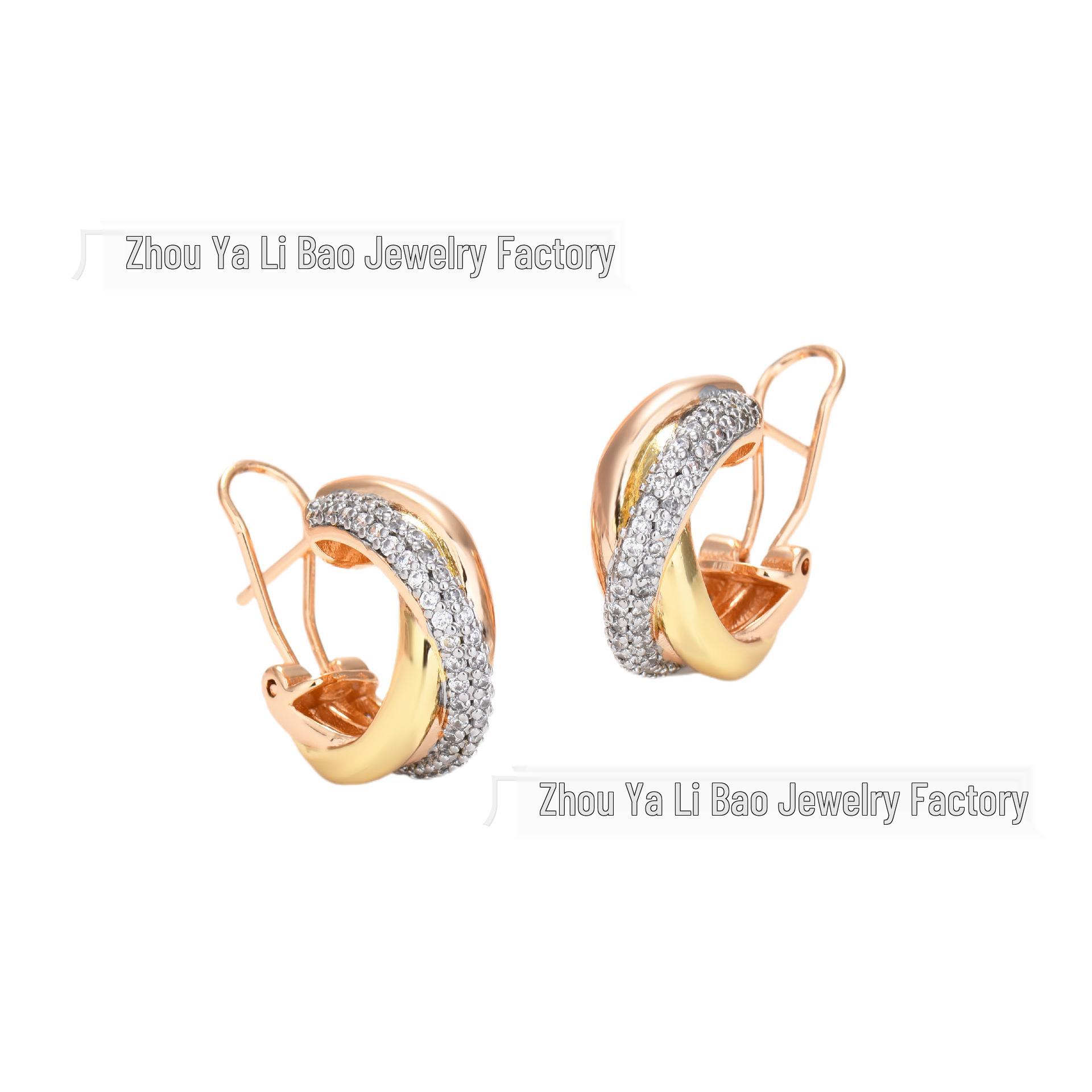 

V Gold Family French Color Blocking Wrap Earrings with Inlaid Diamonds Smooth Finish