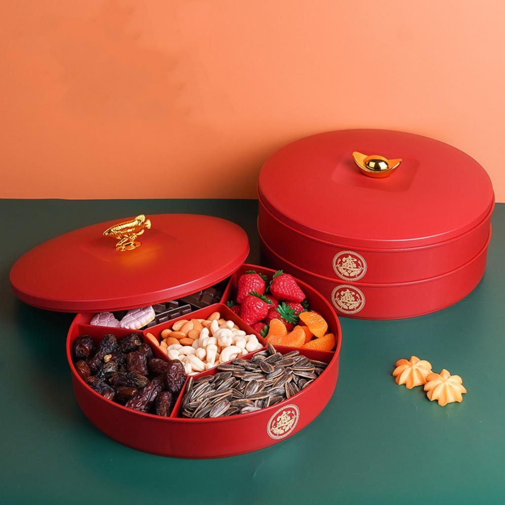 2025 New Year Snack Tray Vintage Chinese Style Simple Storage Box Candy Nut Biscuit Dessert Storage Box Dining Table Decorations