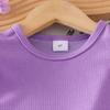 Girls' Purple Suit Summer Children's Casual Top + Grape Embroidery Jeans Set