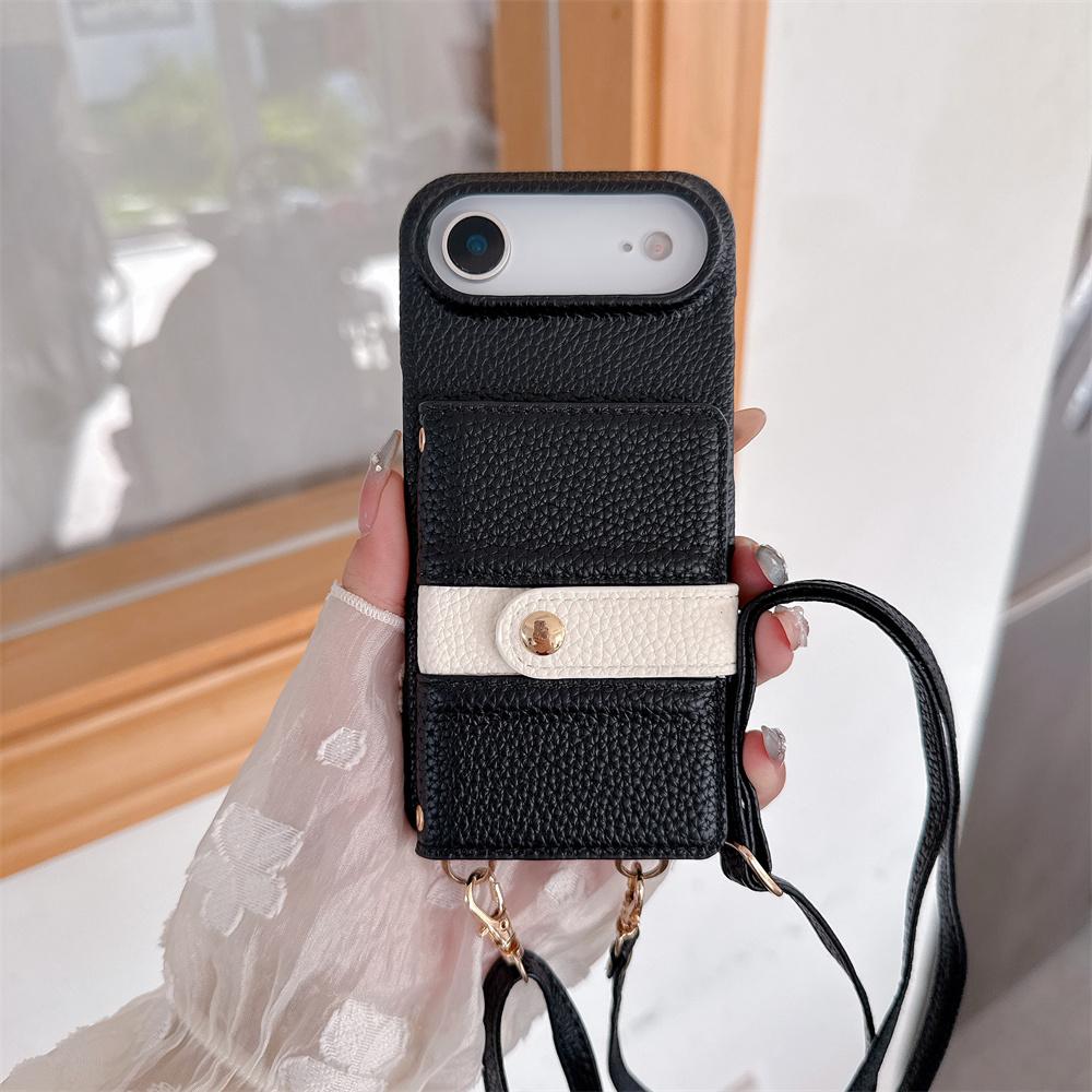 Crossbody Lanyard Mirror Leather Phone Case for IPhone 17 Air 16E 15 14 Plus 13 12 11 Pro Max Wallet Card Holder Anti Fall Cover