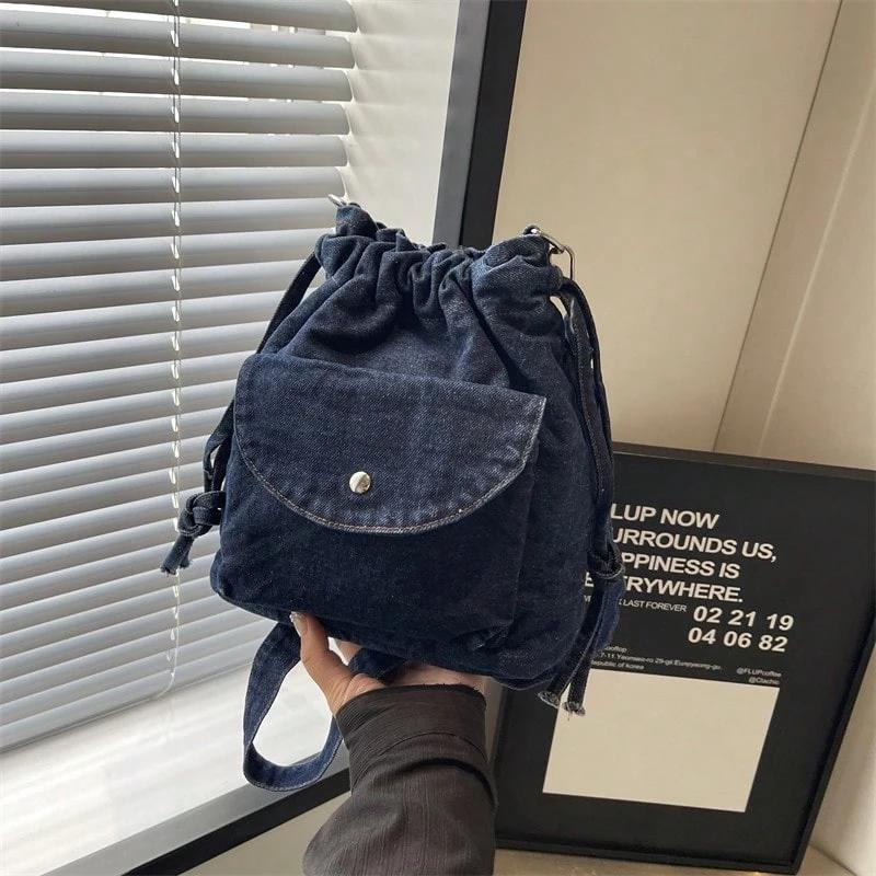 Student Simple Shoulder Tote Bag, Large Capacity Bag, Vintage Blue Distressed Style, Slouchy Crossbody Bag, Casual For Women's Daily Use