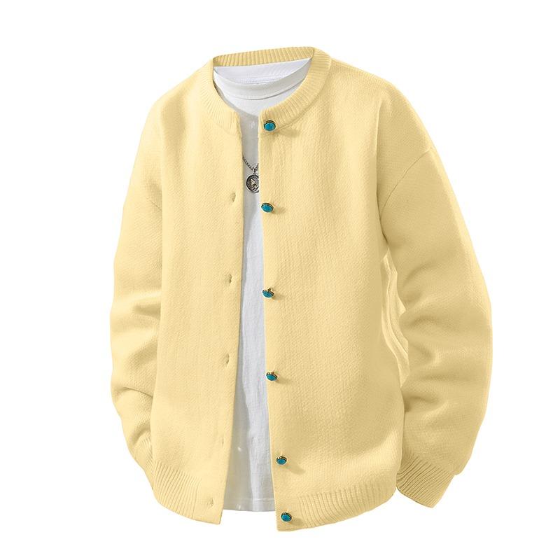 Men's Solid Color Round Neck Button Long Sleeve Cardigan Sweater Knitted Thread Fashion Casual Top
