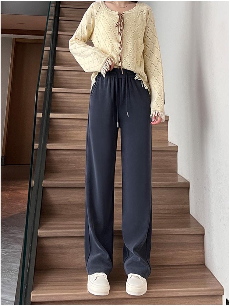 Women's High-Waisted Velvet Straight-Leg Pants - Fleece-Lined, Slimming, and Versatile for Autumn and Winter