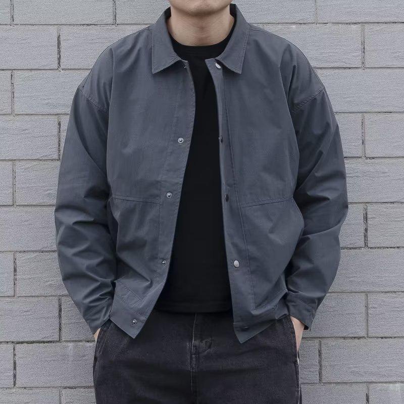 

Men s Trendy Korean Lapel Jacket - Casual Loose Spring/Autumn Outerwear XXXL сірий колір/синій