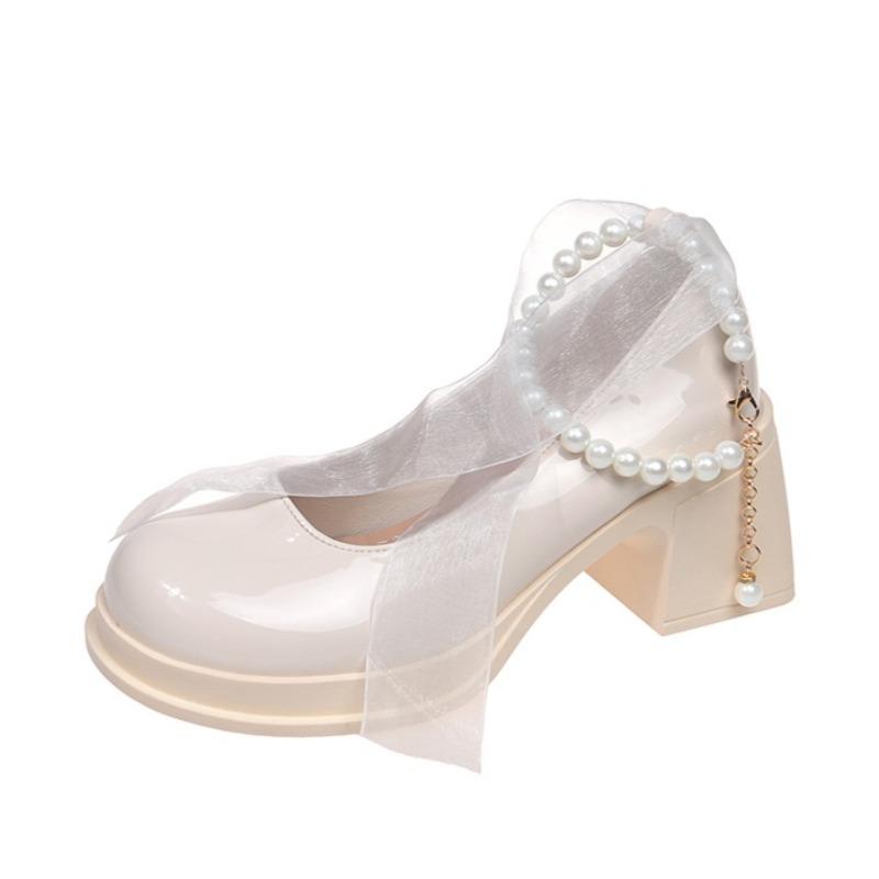 Fashion Beaded Lace Women High Heels Women Loafers Shoes 2025 Autumn New Elegant Mary Janes Shoes Fashion Chunky Pumps Dress Zapatillas