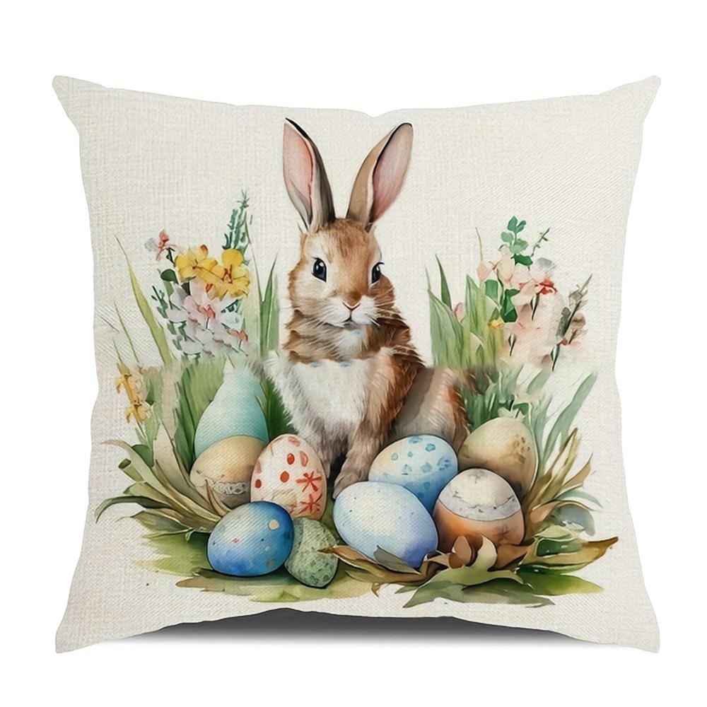 New Cute Easter Bunny Sofa Pillowcase with Zipper Polyester Cushion Cover Print Pattern Soft Pillow Cases Home Party Decor