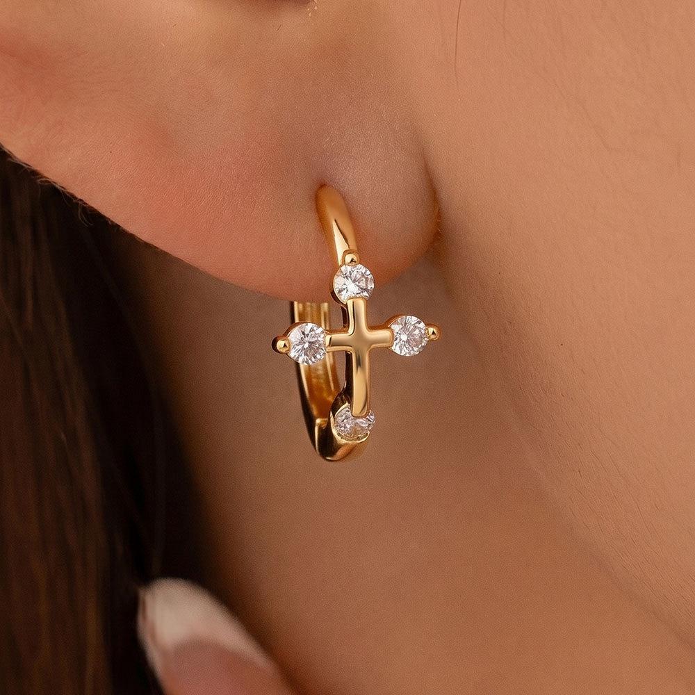 Korean Style Fresh Rhinestone Cross Earrings for Women - Niche Design, Versatile Summer Fashion Accessory