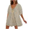 Summer Tshirt Rompers for Women,Casual Striped Puff Short Sleeve Rompers,Adjustable Neck Oversized Jumpsuit with Pockets