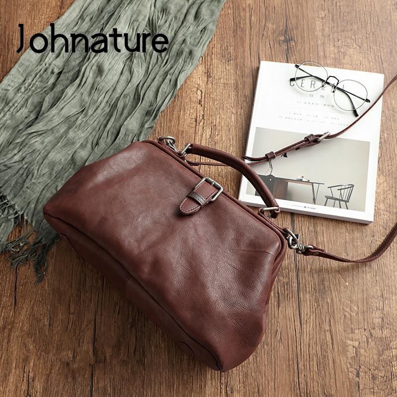 Johnature Retro natürliche weiche Rindsleder Frauen Tasche handgemachte große Kapazität Handtasche lässige Umhängetaschen