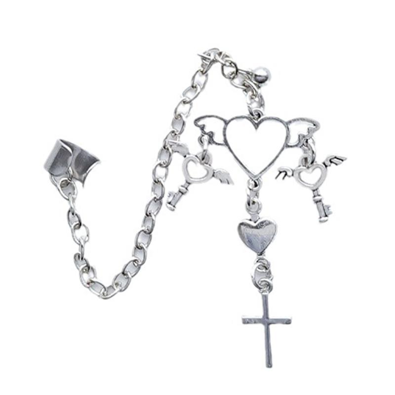 Punk Vintage Women Earrings Metal Chain Cross Heart Personalized Hip Hop One Pieces Ear Bone Clips Party Jewelry Gifts